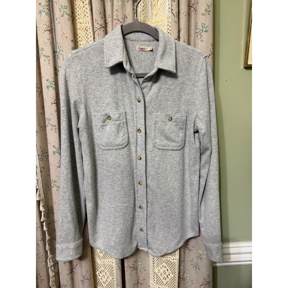 Faherty Legend Sweater Shirt Small Gray Brushed Knit Button Down Stretch
